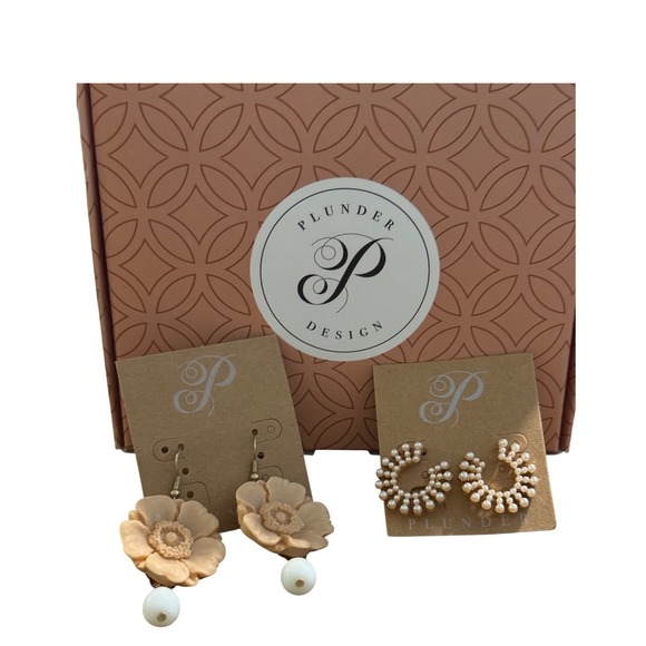 Plunder Jewelry - Plunder Design Earring Bundle Floral Resin Pearl Hoop Gold Tone Jewelry Set 2pk